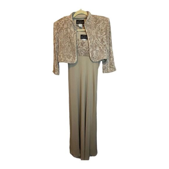 Alex Evenings Dress Women's size 8P Petite‎ Tan Sparkle Mother of Bride Wedding - Picture 1 of 9